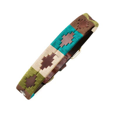 Terraqueo Dog Collar by Pampeano - Turquoise, cream, brown and green